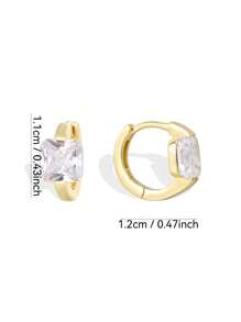 Artepollo 1pc 925 Sterling Silver Hypoallergenic Hoop Earrings With Square Cubic Zirconia, Cute & Elegant, Gift For Girls, Friends, Back To School - Gold - View 4