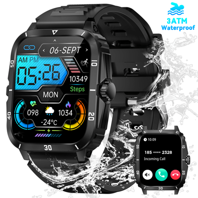 EIGIIS Smartwatch para hombres a prueba de agua 3ATM, pantalla grande de 1.96'', reloj deportivo resistente con rastreador de fitness de 430mAh, monitor de sueño y función de responder llamadas para iOS y Android