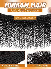Deep Wave Human Hair Bundles Brazilian Virgin Remy Hair Weave Extensions Soft & Silky Texture Can Be Dyed And Restyled For Women - Natural Black - View 3