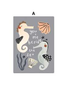 1 件鼠壳海马冰淇淋柠檬梨墙艺术复古海报和印刷品墙壁帆布画图片婴儿儿童房装饰无框架