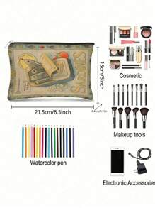 Vintage Sardine Can Design Canvas Makeup Bag - Humorous Travel Cosmetic Organizer Bag With Olive Oil Label Art, Unisex Multi-Function Storage Pouch, Portable Snack And Coin Purse, Creative Gift, Wallet Makeup Bag, Toiletry Bag, Travel Bag, Purses For Women, Cruise Essentials, Bathroom Storage, Travel Essentials Women - Multicolor - View 2