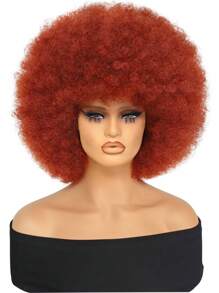 70年代非洲风情刘海假发，女士卷发假发，蓬松卷曲非洲风情假发，高品质合成大号非洲风情假发 - 珊瑚橙 - 查看 5