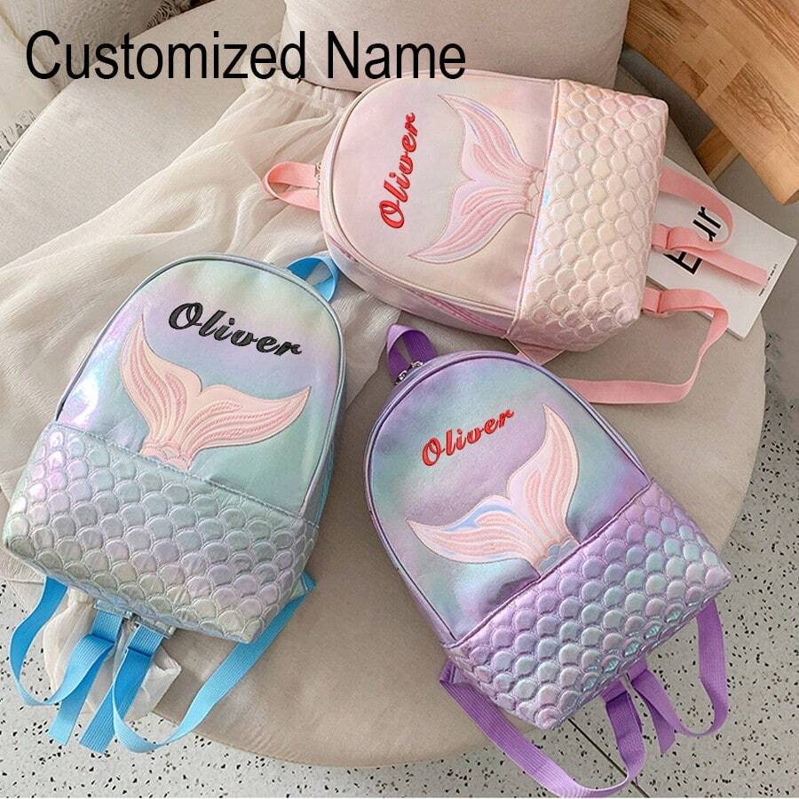 Customized Mermaid Style Backpack, Embroidered Name Personalized, Suitable For Holiday, Birthday Gift - Multicolor - View 1