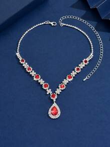 1 pieza Elegante y lujoso collar de mujer incrustado con cristales verdes, adecuado para uso diario, bodas y fiestas