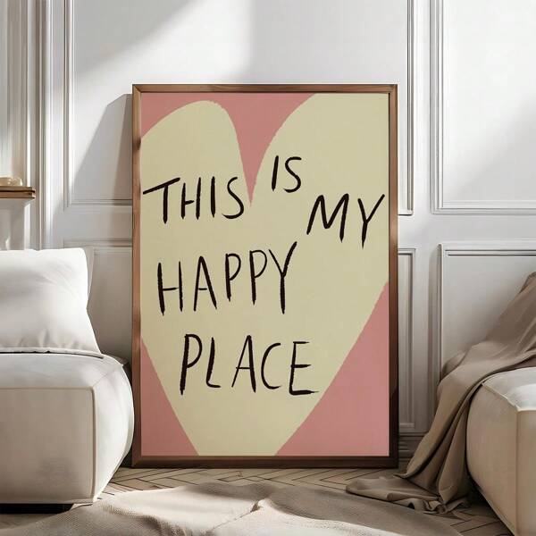 1 pieza, Pintura decorativa enmarcada colgante de lienzo, Obras de arte de pared, Pósteres, Moderno, Citas, Este es mi lugar feliz, Póster del lugar feliz, Arte positivo Póster de arte feliz, Decoración de pared linda, Regalo de inauguración de la casa Dormitorio