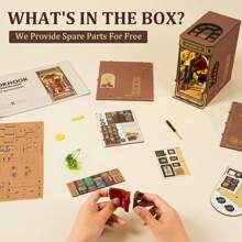 Robotime Rolife Book Nook Kit Bookends DIY Miniature House 3D Puzzles Wooden Book Nook Diorama Model Building For Adults Model Kit Christmas Birthday Gifts (Bookstores) - 彩色 - 查看 5