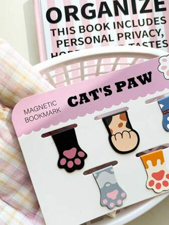 5pcs Cute Cat Paw Magnetic Bookmarks Book Decoration,School Supplies,Back To School