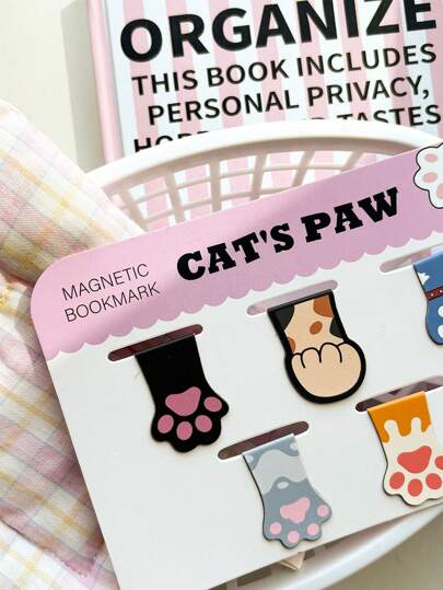 5pcs Cute Cat Paw Magnetic Bookmarks Book Decoration,School Supplies,Back To School