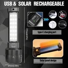 1pc Solar Powered LED Flashlight COB Side Light USB Rechargeable Spotlight For Camping Hiking Fishing - As Shown In the Figure - View 4