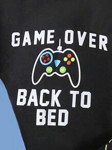 4-Piece Fashion Casual Boys Loungewear Set, Long Sleeve Top With Letter And Game Console Print, Paired With Black And White Plaid And All-Over Game Console Print Comfortable Pants, Multi-Piece Set, Suitable For 4 Seasons Daily Casual Home Wear - Multicolor - View 4