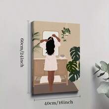 1Pc Framed Wall Art Woman Look At Mirror Canvas Poster Paintings Ideal Gift For Living Room Bedroom Corridor Wall Decor Room Decoration Ready To Hang - 藍色 - 查看 9