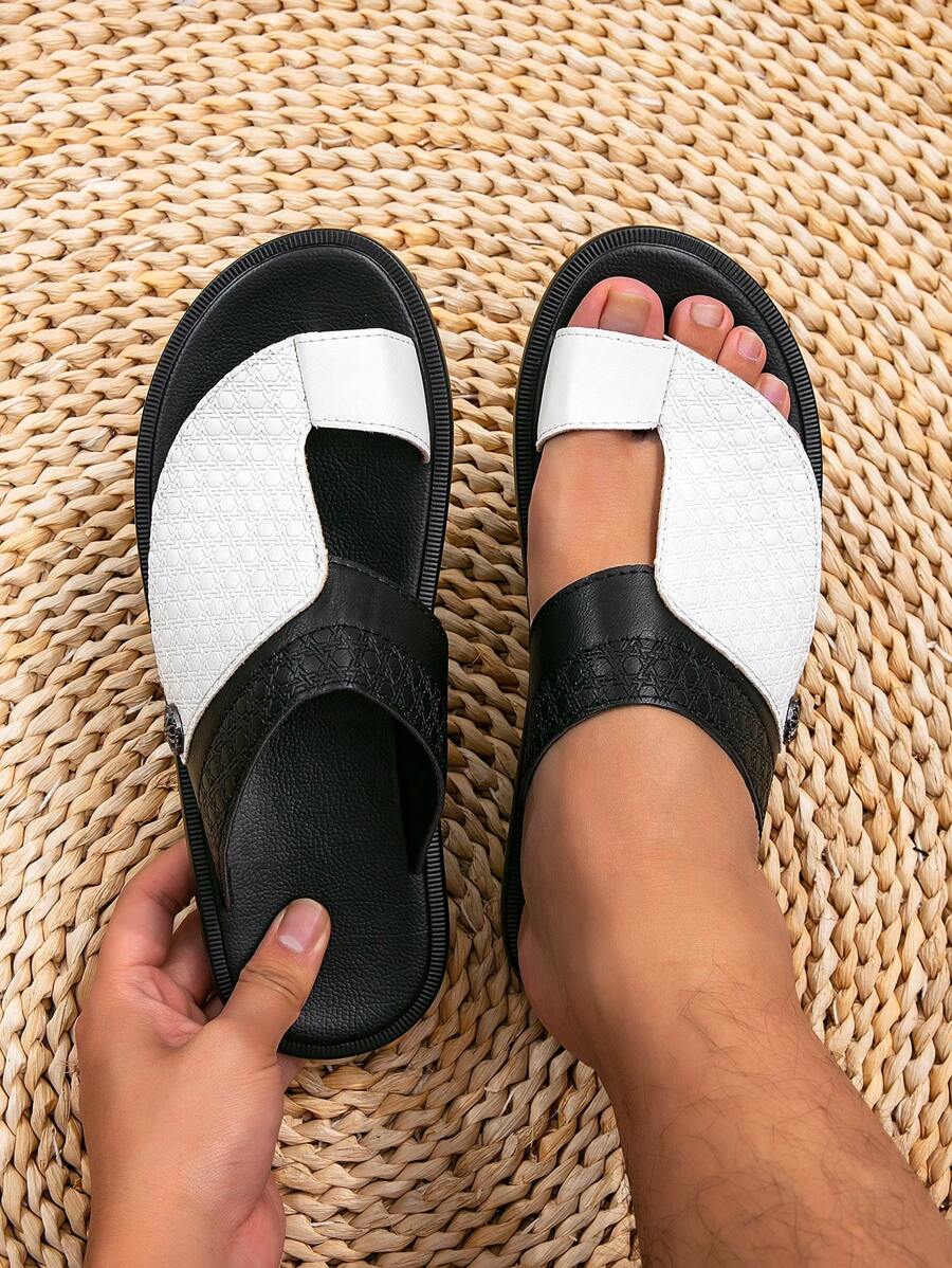 Sandalias deslizantes cómodas de estilo árabe para hombres, pantuflas formales, zapatos de playa - Blanco y Negro - Ver 1