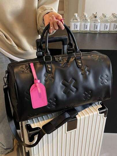 1 Pc Fashionable And Cool Multifunctional Large Capacity Solid Color PU Leather Embossed Soft And Thick Padded Travel Bag With Color Block Boarding Pass Pendant Design Suitable For Bo Th Men And Women For Leisure Vacation&Business Trip And Ret Urning To School Bag For School School Accessories School Stuff