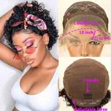 Pixie Cut Curly Human Hair Wigs Ginger 350 Short Curly Lace Front Human Hair Wigs For Women 6 Inch 13x1 Transparent Lace Frontal Wigs Water Wave Dark Rooted To Ginger Orange Color - Natural Black - 查看 6