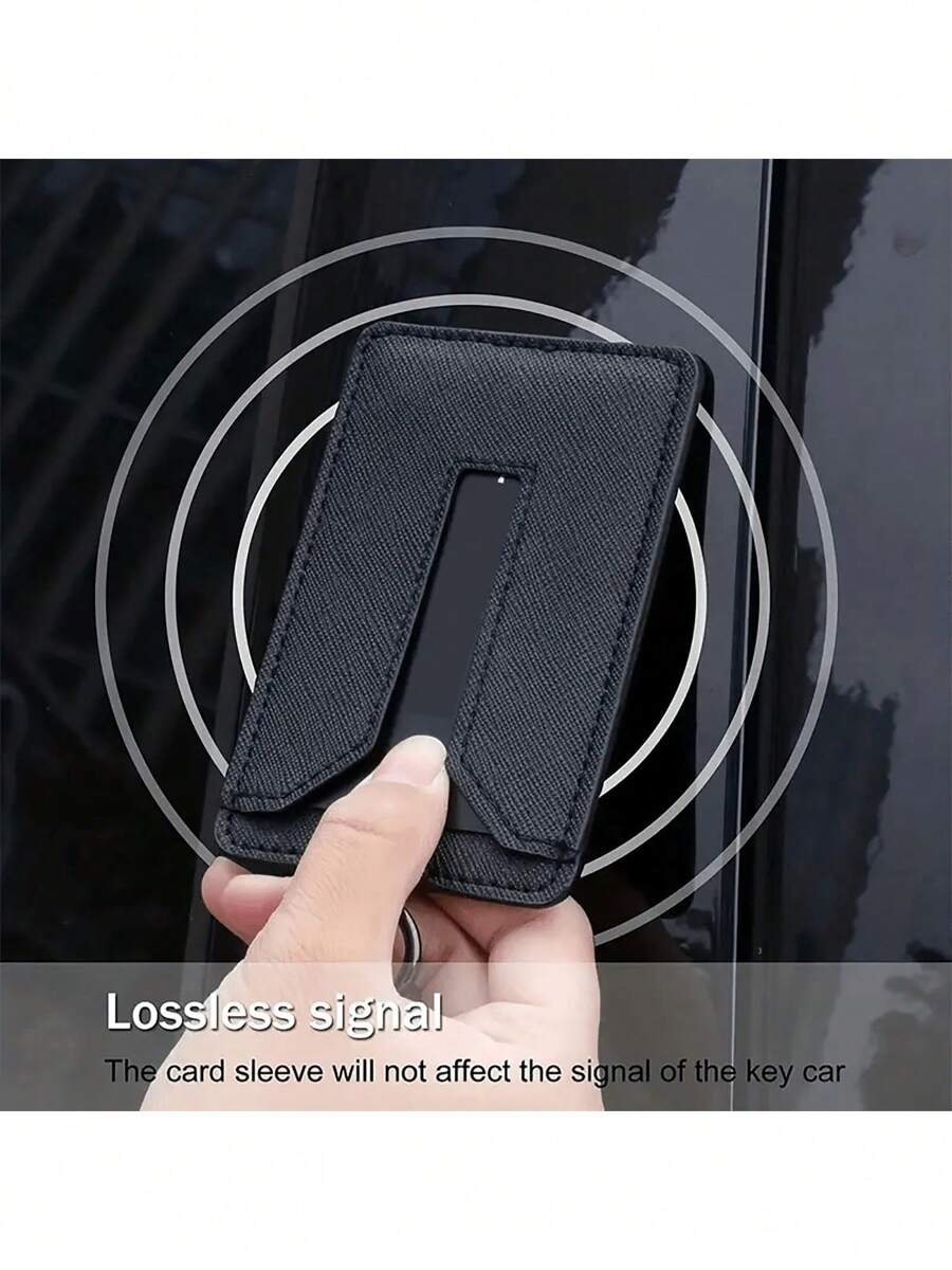 A Black PU Material Car Key Case And A Gun-Colored Zinc Alloy Keychain, Suitable For Tesla Car Model 3/Y - Multicolor - View 1