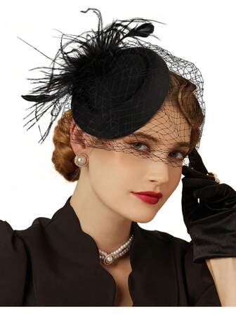 Charming Headpiece, 20s 50s Pillbox Hat, Cocktail Tea Party Headwear With Veil, Suitable For Girls And Women