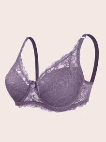 Women's Lace Lingerie Bra With Underwire, Lift And Support, Adjustable Back Closure, Sexy Semi-Sheer Purple, Summer - Purple - View 11