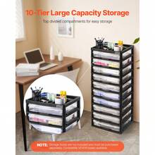 Plastic Storage Organizer, 6-Layer Or 10-Layer Large Capacity With Organizer Top, Black, PP Material Multi-Purpose Scrapbook Storage With 4 Removable Wheels Or No Wheels, Suitable For Office Essential Tools Crafts Supplies - 10 Layers, Without Boxes and Casters - View 2
