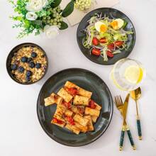 Dinnerware Sets For 4,Handcraft Stoneware Plates And Bowls Sets,Highly Chip And Crack Resistant | Dishwasher & Microwave & Oven Safe Dishes Set,Reactive Glaze Dinnerware- Service For 4 - Dreamy Moonlight-Green - View 4