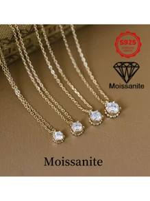 2025 Nowy 925 Srebrny Naszyjnik z Moissanite 0,5CT, Minimalistyczny Delikatny Naszyjnik z Czterema Pazurami, Uniwersalny i Układalny Design