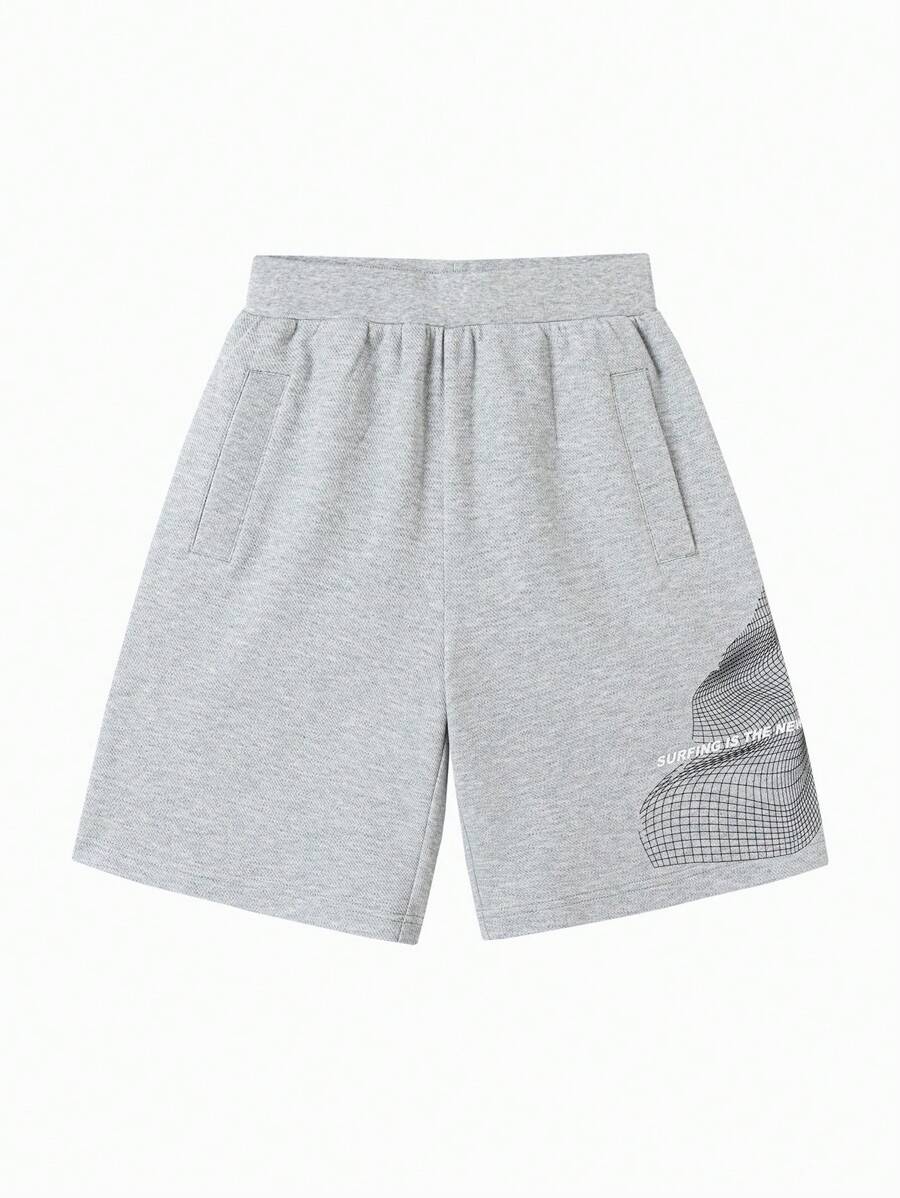 Balabala 男孩寬鬆版型夏季短褲，休閒時尚 - 淺花灰 - 查看 1