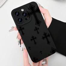 1pc Zwarte Matte Gehard Glazen Camera Lens Beschermer Anti-Val Volledig Scherm Zwart Kruispatroon Telefoonhoesje Compatibel met IPhone 16 Pro Max, 15, 14 Plus, 13, 12, 11 Serie, Geschikt voor Telefoons