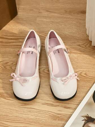 1 Pair Women's Shoes - Fashion Korean Style Mary Jane Flats, Comfortable Low Heel Office Shoes, Elegant Bow Decor Nurse Shoes