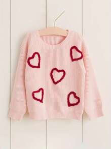 Women Matching Sweaters Heart/Letter Pattern Long Sleeve Round Neck Knit Pullover