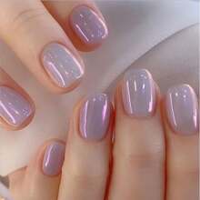 Short Square Press-On Nails, Aurora Chrome Solid Gloss False Nails, Full Coverage Nails For Women - Mauve Purple - View 1