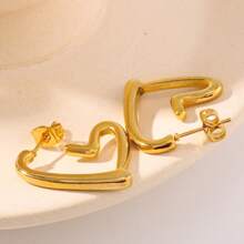 1 Pair Stainless Steel Gold-Plated Asymmetrical Hollow Heart Drop Earrings, Waterproof Suitable For Women Daily Wear