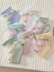 4/7双女士休闲碎花玻璃丝踝袜隐形袜，适合日常生活，随机发货 - 彩色 - 查看 10