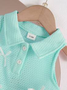 2 件套女婴蝴蝶结装饰马球领无袖上衣和百褶裙套装，可爱优雅街头风格 - 綠色 - 查看 6