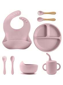 1pc/2PCS/8PCS Children Custom Silicone Tableware Set Personalized Customization Name And Pattern Kids Dinner Set Portable Utensils Adjustable Bib Sucker Bowl Plate Sippy Cup Print On Demand Toddler Meal Tray,Halloween Edit,Back To School Fashion,Christmas Gift