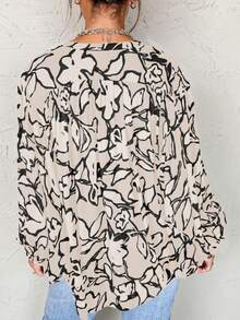 Acelitt Blusa holgada con botones, mangas de murciélago y estampado floral de albaricoque - Albaricoque - Ver 2