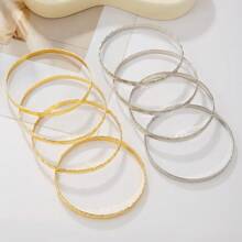 RINTOLER 4pcs/Set Unique Handmade Geometric Hollow Woven Bangle Bracelet Set - ZJ12731-4 Pieces Of Silver Love Flower Bracelets - View 3