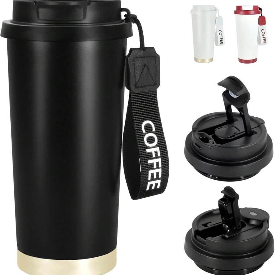 1pc Large Capacity Insulated Water Bottle With Rope, Double Mouth Stainless Steel Cup - Multicolor - View 1