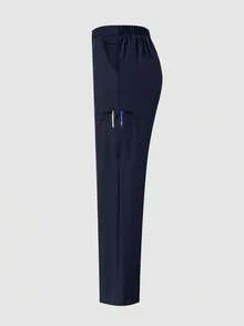 High Quality Women's Nurse Scrub Pants, Comfortable Scrub Pants, Solid Color Simple Multi-Pocket Scrub Pants - Navy Blue - View 5