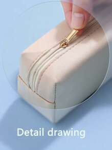 1pc Foldable Portable PU Makeup Stationery Pen Pencil Storage Bag, Back To School, School Supplies, Pencil Case, Pencil Pouch, Backpack (Black, Brown, Gray, Beige, Blue)