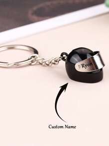 4pcs/1pc Customizable Stainless Steel Motorcycle Helmet Key Chain, Fashion Helmet Shaped Keychain, Engraved Name/Letter Pendant Keyring, Unique Gift For Bicycle Enthusiasts,Graphic Print