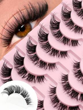 Asiteo 10 Paar Katzenauge Kunstmink Wimpern, unsichtbarer Träger Fairy Wimpern flauschig und verwischt verlängerte natürliche Falsche Wimpern, einfach anzuwenden für Anfänger, wiederverwendbare Streifen Wimpern, Wimpern, Falsche Wimpern