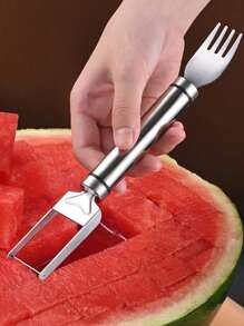 1 件/2 件一体式西瓜切刀，不锈钢二合一水果刀叉切片机，双头夏季水果切割工具，适用于家庭