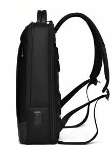 Oxford Cloth Backpack For Men, Large Capacity Business Casual Fit 15.6-Inch Laptop, Leather College School Bag - Black - View 2