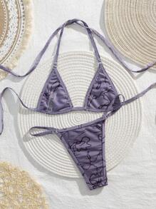 Bikini separado de microfibra sexy con estampado de teñido anudado aleatorio para playa y vacaciones