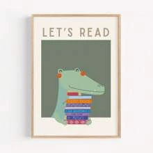 1/3pcs Cartoon Alligator Reading Books Canvas Art Print - Art Deco Modern Retro Style Poster For Home Office, Playroom, Classroom - Wall Decor Illustration For Bedroom, Living Room - Ink Artwork Wall Hanging Decoration Indoor - Whimsical Animal Theme, Optional Frame