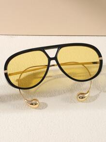 1pc Ombre Shiny Round Sexy PC (Polycarbonate) Pilot Frame Glasses With Ear Pendant, Fashion All Season For Summer Beach Vacation,Outdoor,Travel