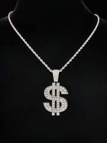 1pc Unisex Dollar Shape Pendant Necklace, Classic Retro Punk Style For Everyday Or Party Wear, 2 Chain Styles Available - Silver - View 5