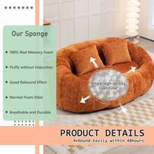 Chenille Lazy Sofa, 2 Seat Bean Bag Sofa Chair, Durable Soft Comfort Recliner, Lazy Loveseat Sofa Bed, Includes 2 Pillows, Indoor/Outdoor Use, No Assembly Required, Suitable For Living Room, Bedroom, Dormitory And Apartment(Orange) - 橘色 - 查看 5