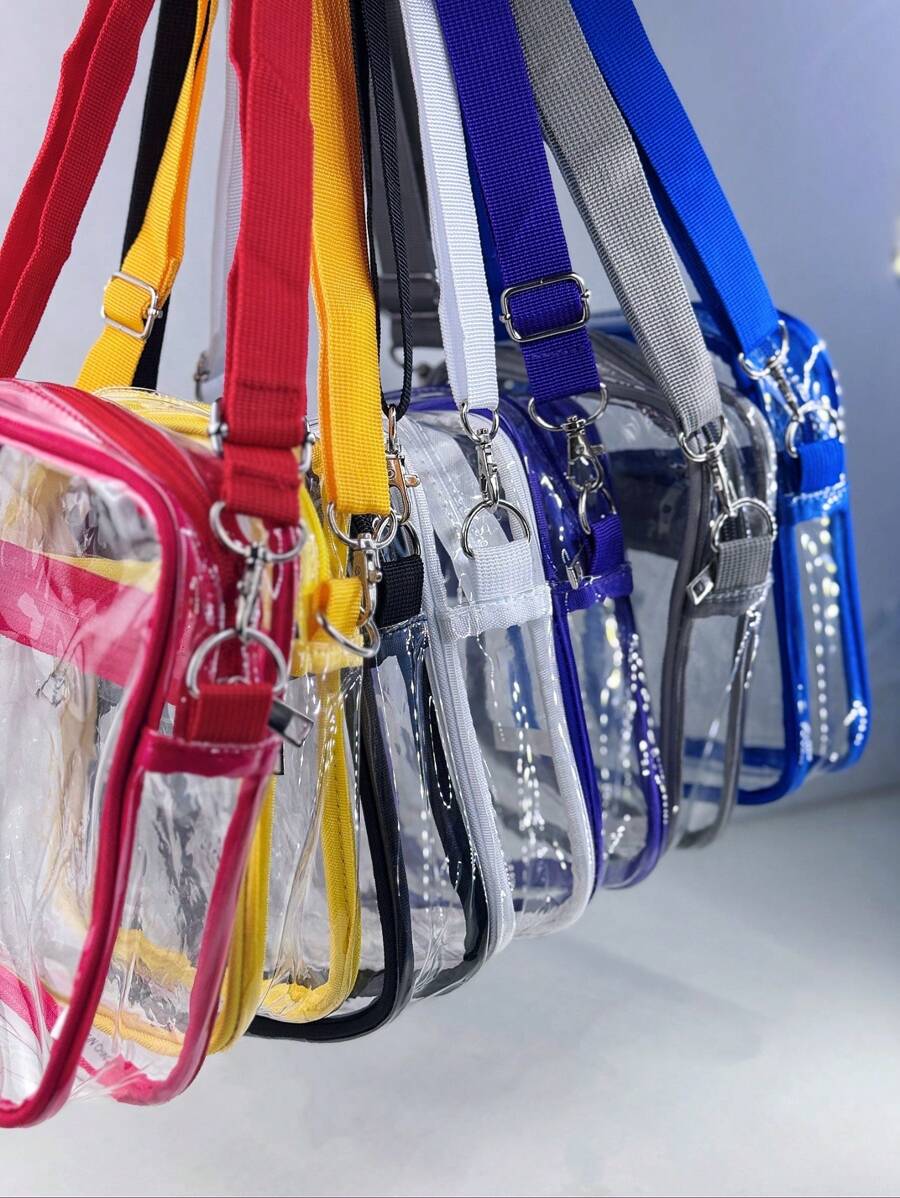 1pc PVC Material Transparent Zipper Closure Unisex Crossbody Bag/Jelly Bag, Suitable For Summer Outdoor Use And Birthday Gift - A - View 1