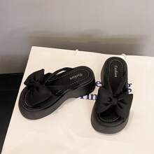 Women's Personalized Big Bow Summer Cute Versatile Platform Thick-Soled Sandals, Black - Black - View 10