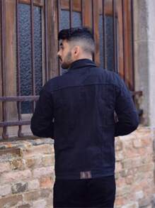 Men's Black Jacket In 100% Cotton Twill - Black - View 2